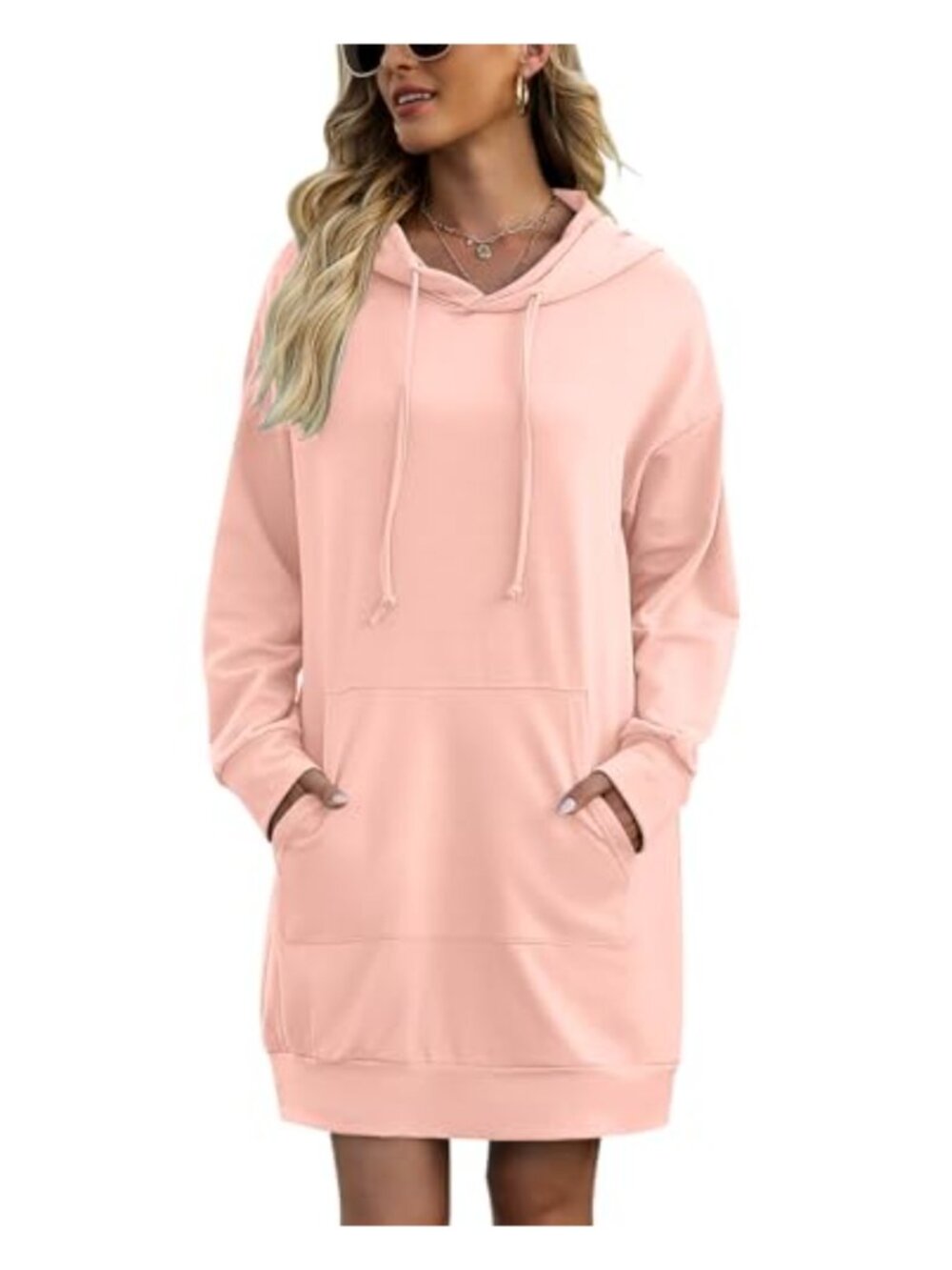 Women Hooded Sweatshirt Dress Long Sleeve Tunic Oversized with Pocket